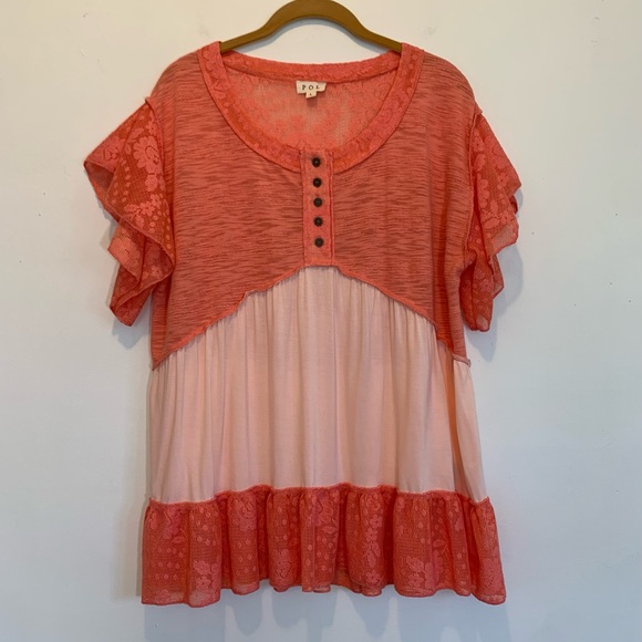 POL Tops - POL Lace Flutter Sleeve Summer Babydoll Top Oversized Large